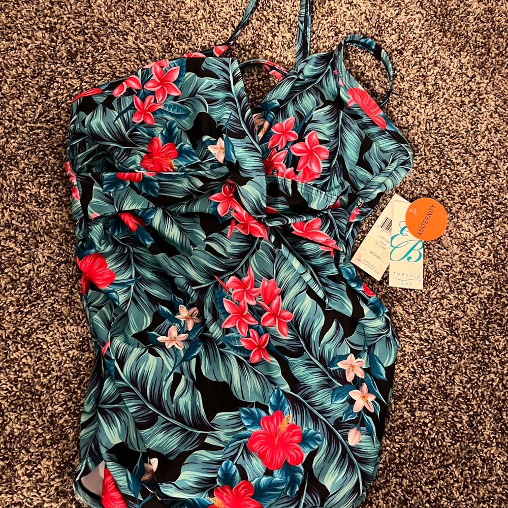 Floral Print Maternity Bikini Top - Blue and Pink - Picture 8 of 11